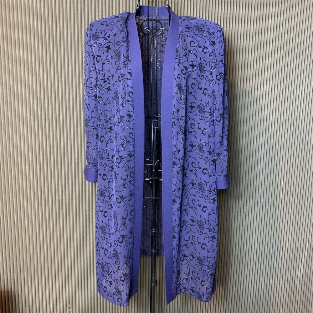 Sheer embossed open front duster style blazer